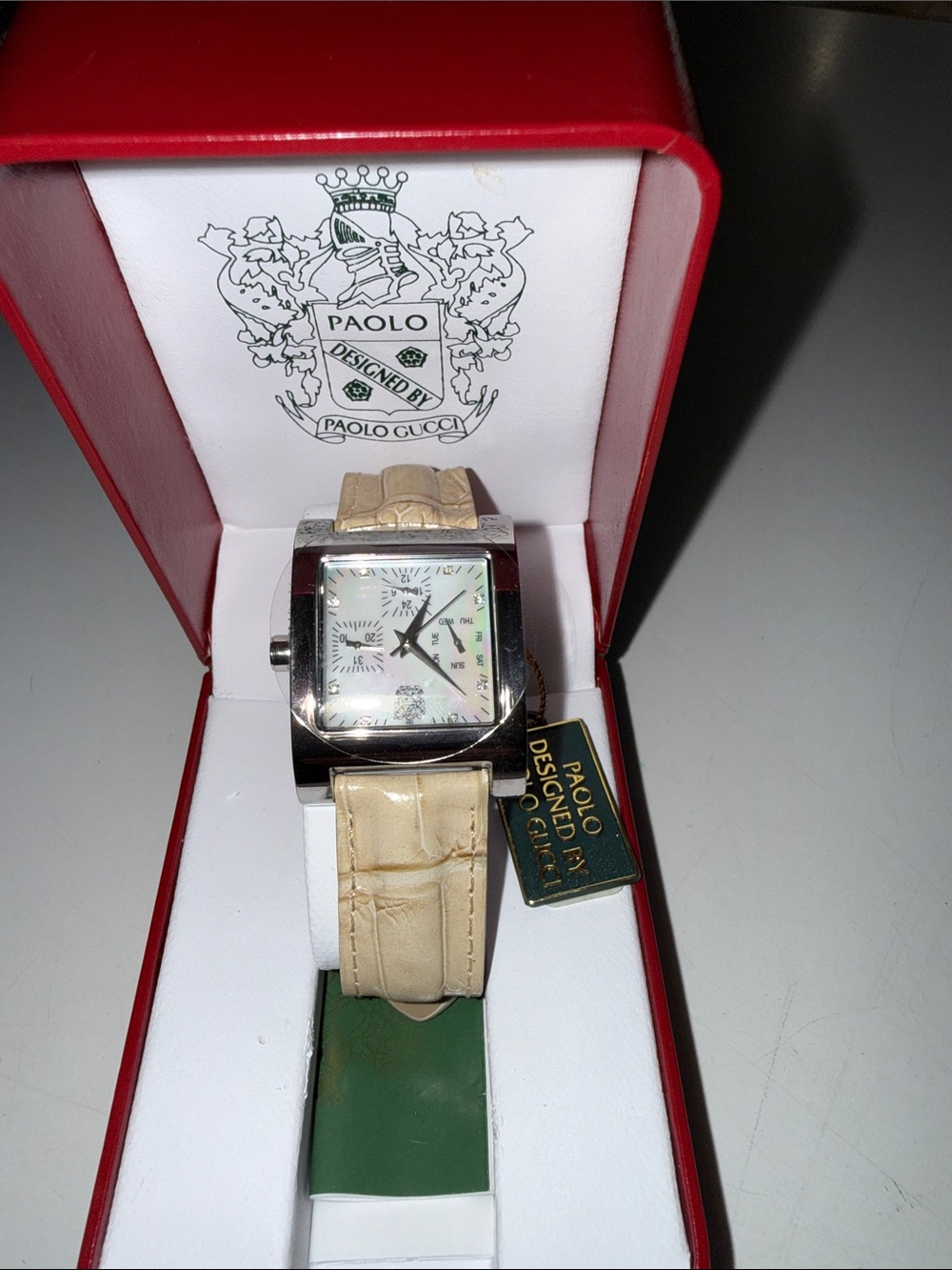 Paolo Gucci Beige Leather Strap Women's Watch